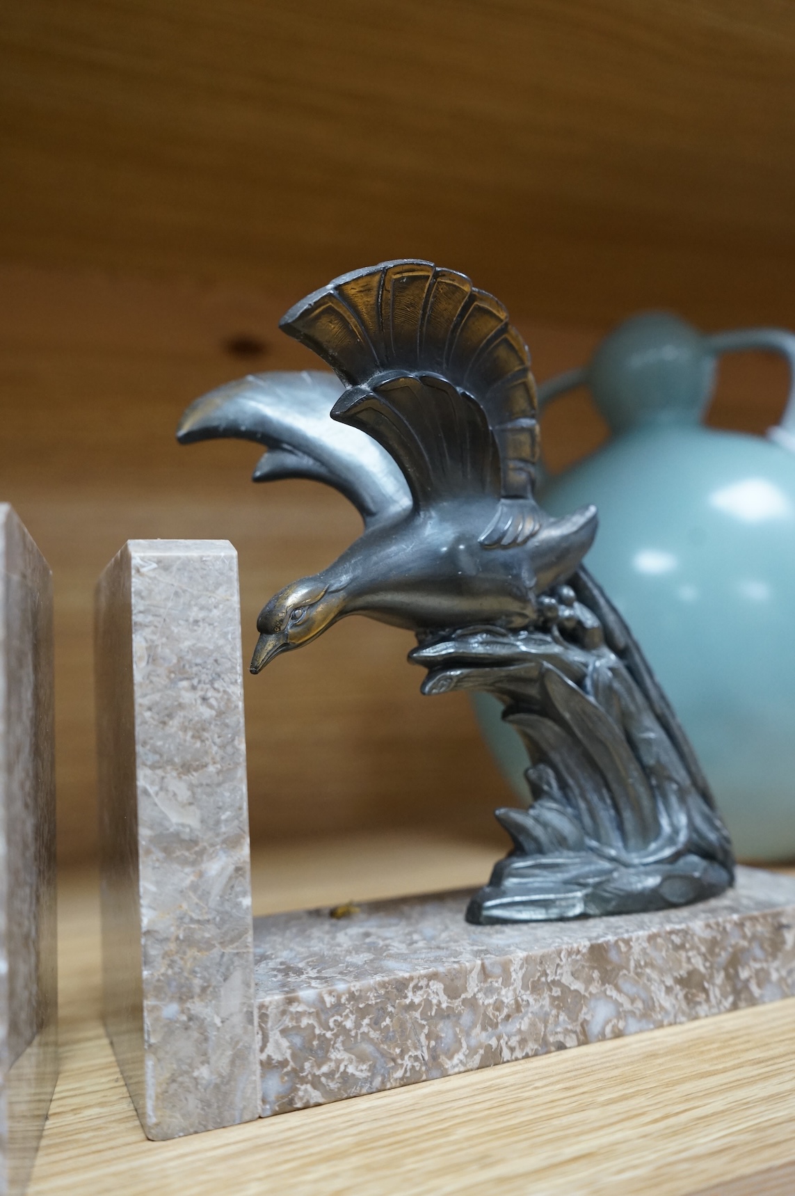 A pair of French Art Deco style spelter bookends, 18cm wide